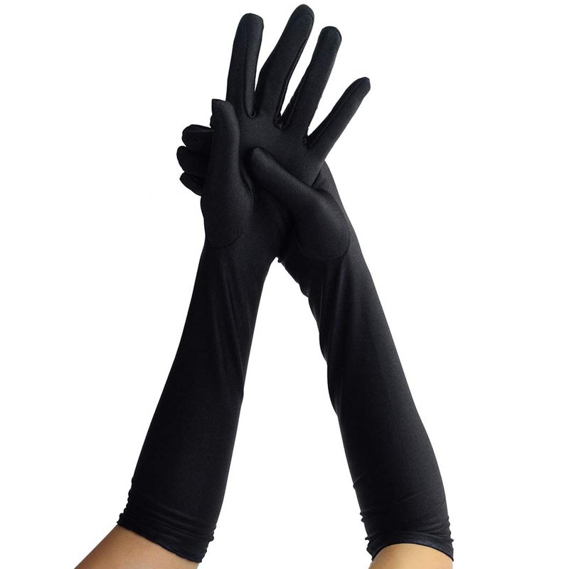 Wobe Long Opera Party 20s Satin Gloves Stretchy Adult Size Elbow Length Wedding Black - Image 3